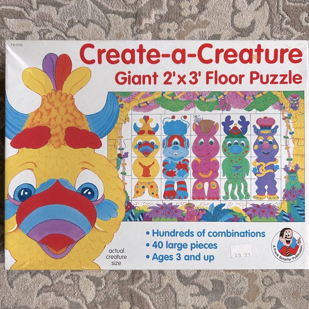 Vintage 1992 Giant Floor Puzzle Create-a-Creature 40 Pieces 2’ X 3’.